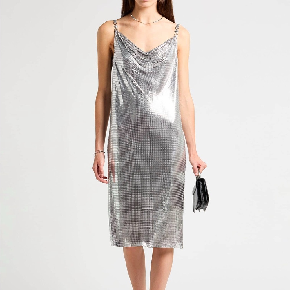 Versace Silver Chainmail Midi Dress with Medusa Hardware USA 4 NWT